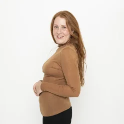 Womens Merino Turtleneck Top - Caramel