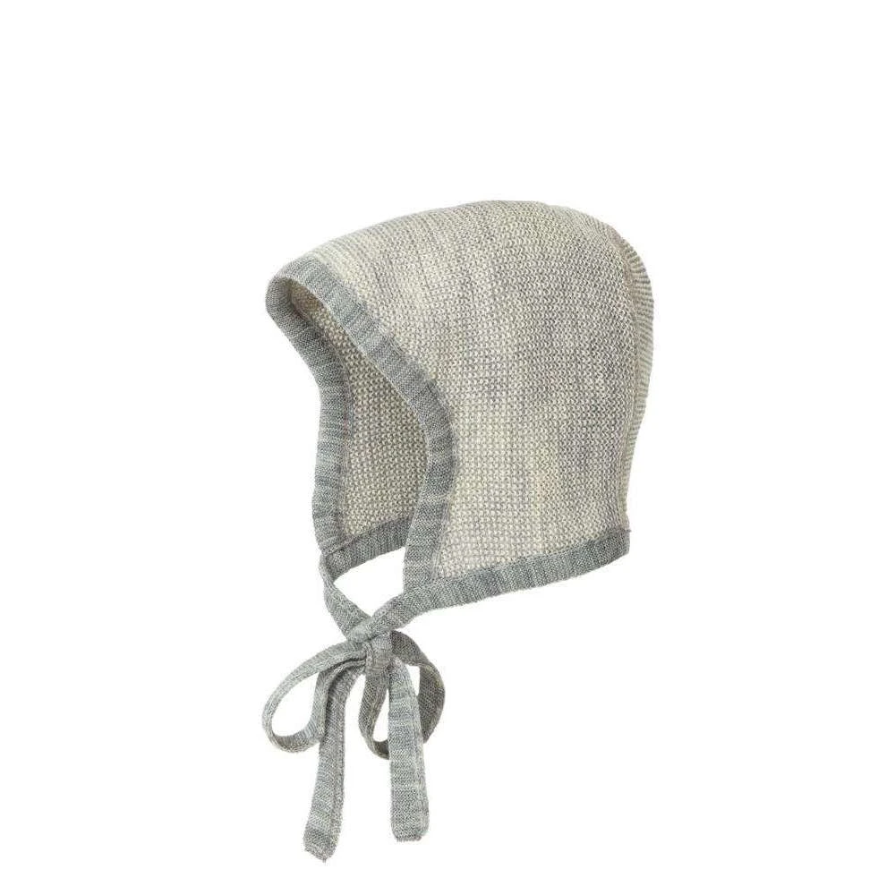 Disana Knitted Merino Bonnet - Grey/Natural 1 Disana Knitted Merino Bonnet - Grey/Natural
