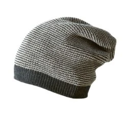 Knitted Organic Merino Long Beanie - Anthracite/Grey