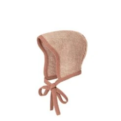 Disana Knitted Merino Bonnet - Rose/Natural