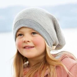 Disana Knitted Merino Long Beanie - Grey/Natural