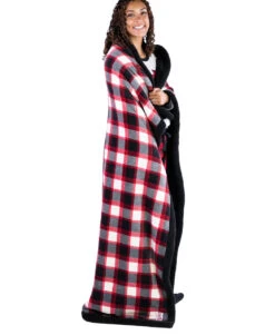 Black Plaid Sherpa Throw Blanket