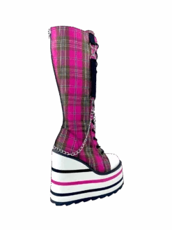 DETENTION BNDG - PINK PLAID -Engel Cheap Store DETENTION BNDG PINK PLAID PLATFORM GOTH PUNK BOOTS BACK