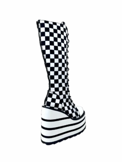 DETENTION CHECKER - BLACK/WHITE -Engel Cheap Store DETENTION CHECKER BLACK WHITE PLATFORM GOTH POP PUNK BOOTS BACK