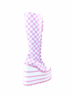 DETENTION CHECKER - PINK/WHITE -Engel Cheap Store DETENTION CHECKER PINK WHITE PLATFORM GOTH POP PUNK BOOTS BACK