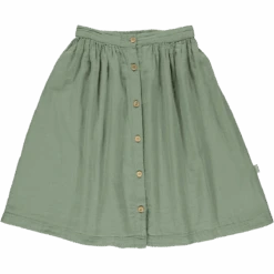 Organic Cotton Long Button Skirt - Oil Green