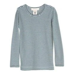 Organic Cotton Child Long Tee - Atlantic/Off White Stripe