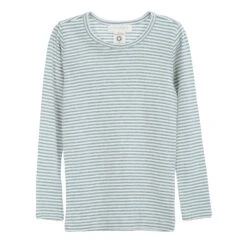 Organic Cotton Child Long Tee - Lake/Off White Stripe