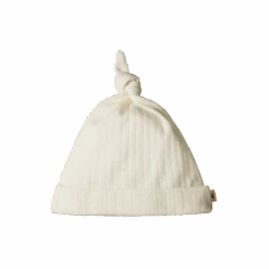 Merino Pointelle Knotted Beanie - Natural