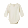 Merino Pointelle Long Sleeve Body Suit - Natural