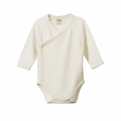 Merino Pointelle Long Sleeve Kimono Bodysuit - Natural