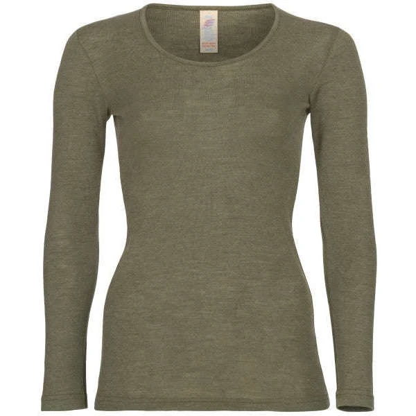 Engel Womens Merino Wool & Silk Longsleeve Top - Olive 1 Engel Womens Merino Wool & Silk Longsleeve Top - Olive
