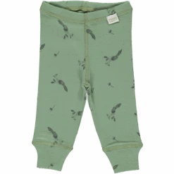 Organic Cotton Leggings - Oil Green Peacock Motif