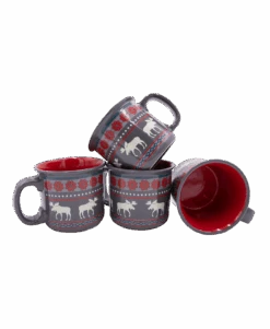 Moose Fair Isle Ceramic Mug 4 Pack