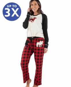 Moose Plaid Women's Regular Fit Long Sleeve PJ Set