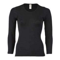 Engel Womens Merino Wool & Silk Long Sleeve Top - Black