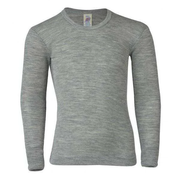 Engel Long Sleeved Top In Wool/Silk - Grey Melange 1 Engel Long Sleeved Top In Wool/Silk - Grey Melange