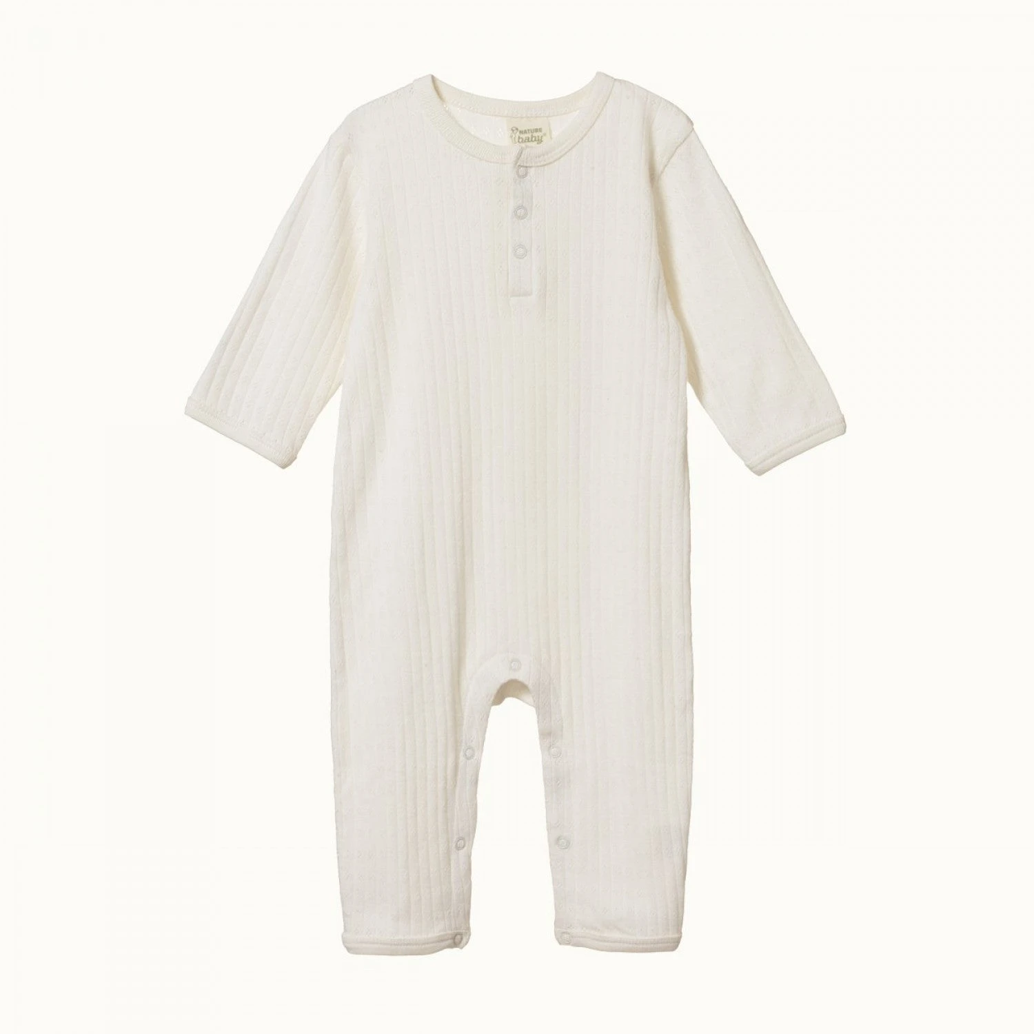 Pointelle Henley Pyjama Suit - Natural 1 Pointelle Henley Pyjama Suit - Natural