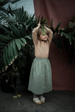 Organic Cotton Long Button Skirt - Oil Green -Engel Cheap Store poudre long green button skirt 2